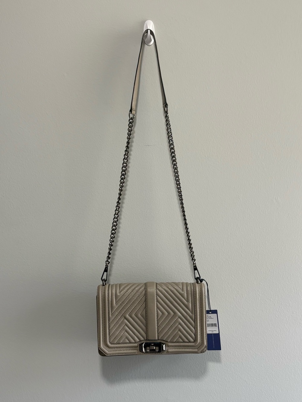 Rebecca Minkoff Geo Quilted Love Crossbody Bag Taupe Leather NWT $295 MSRP - Picture 13 of 13